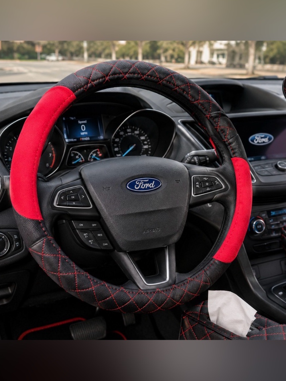 NWT Custom Accessories EZ Stretch Custom Grip Steering Wheel Cover - Black & Red